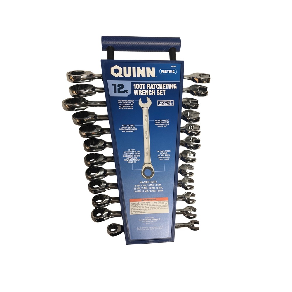 Quinn 12 Pc Metric 100T Ratcheting Wrench Set No-Skip 8mm-19mm 58756